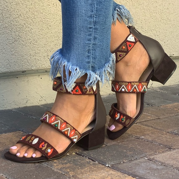 Hand Beaded Multicolor Boho Block Heel Sandal - Picture 5 of 7